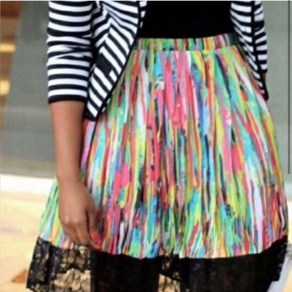 NWT Gurung Pleated Skirt Prabal Target Colorful Lace Rainbow Sz 12